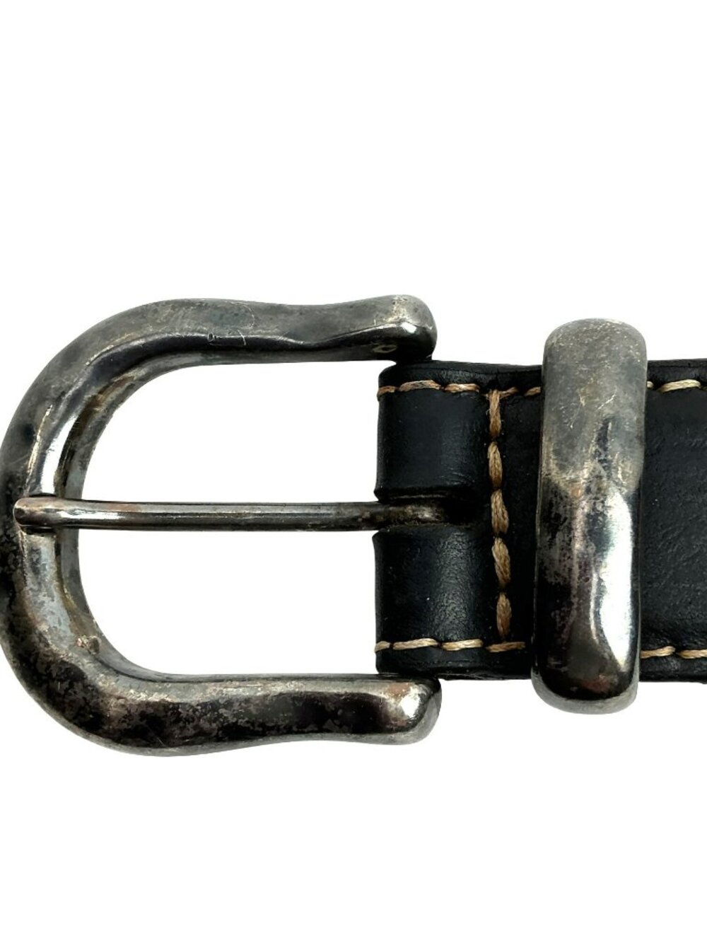 Two-Tone Western Leather Belt Rustic Buckle & Intricate Stitching Vintage Small